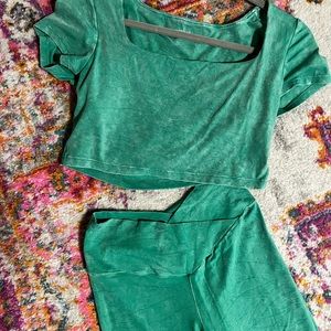 Aerie Offline double cross flare leggings and matching crop top
